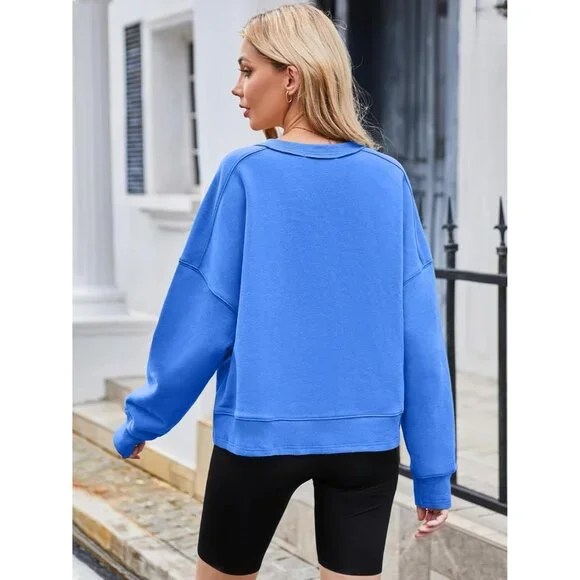 Women's Oversized Cropped Sweatshirt Viscose Polyester Casual Fall Wear